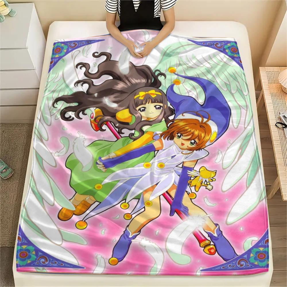 1Pc Cardcaptor Sakura Print Flannel Blanket, High quality Comfortable for All Seasons, Home Decor, Warmth and Comfort, Perfect for Christmas Gifts