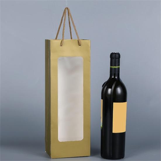 Kraft Paper Bag Decorative Oblong Shape Detachable Carry Cord Portable Pack Red Wine Contrast Color Translucent Visible Gift Bag for Champagne