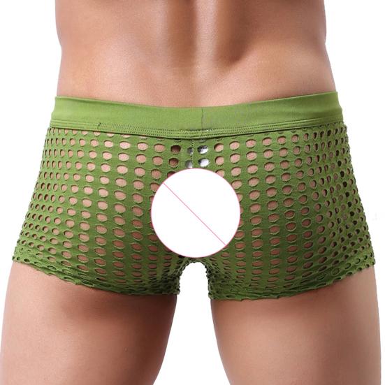 Men Sexy Hollow Out Shorts Briefs Low-rise Breathable Mesh Underwear Solid Color 3D