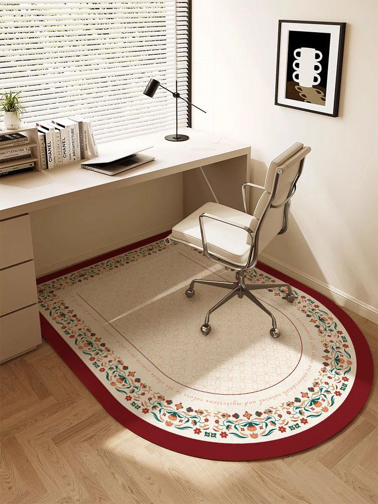 Vintage Floral Curved Carpet Waterproof Study Room Gaming Room Floor Mat Cloakroom Foot Cushion Home Decoration