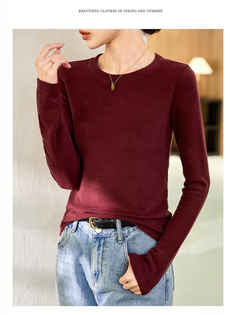 Women's German Velvet Double-Sided Red Half-High Collar Long-Sleeve Top - New for Autumn/Winter 2024