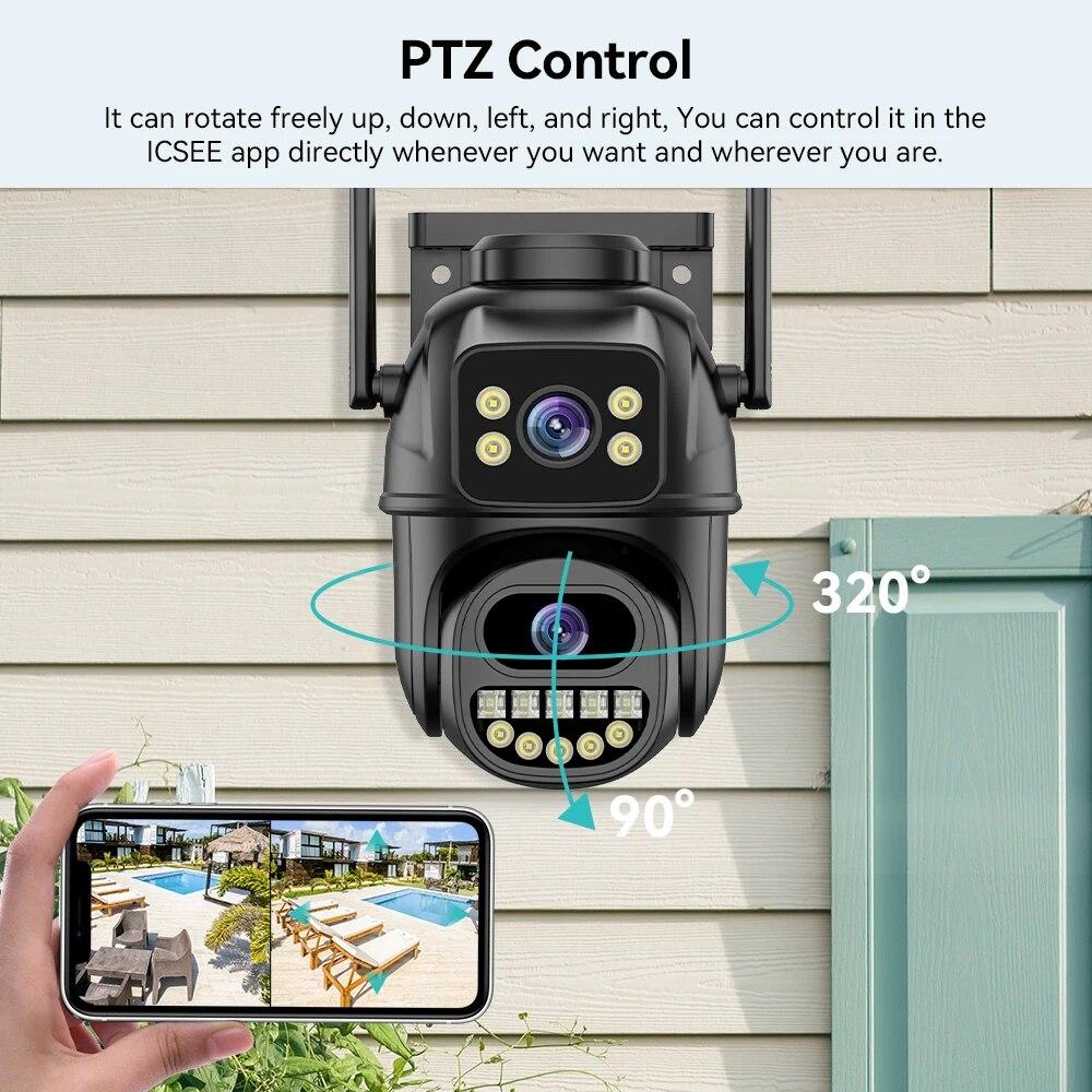 New EU 4K 8MP WIFI PTZ IP Camera Dual Lens With Dual Screen Ai Human Auto Tracking Color Nightvision ICsee Outdoor Surveillance Camera
