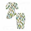Women Plus Size Tropical Leaf Printed Two Piece Skirt Set Round Neck Short Sleeve Asymmetric Top Fitted Skirt