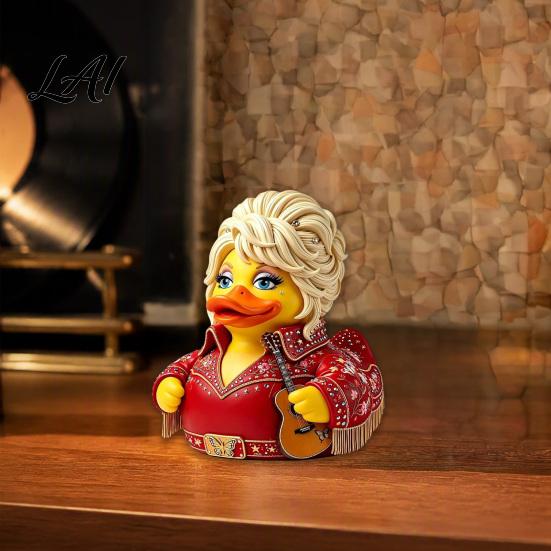Creative Home Office Ornament Parton Memorial Duck Dolly Duck Figurine Country Music Statue Guitar-Themed Artistic Resin Animal Statue Decorative