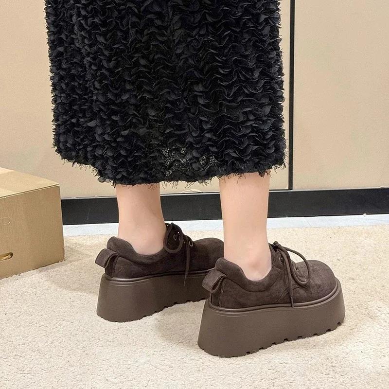 Fashion Women's Fashion Thick Sole Cotton Boots Winter New Round Head Suede Front Lace-up Anti-slip Wear-resistant Low-top Shoes