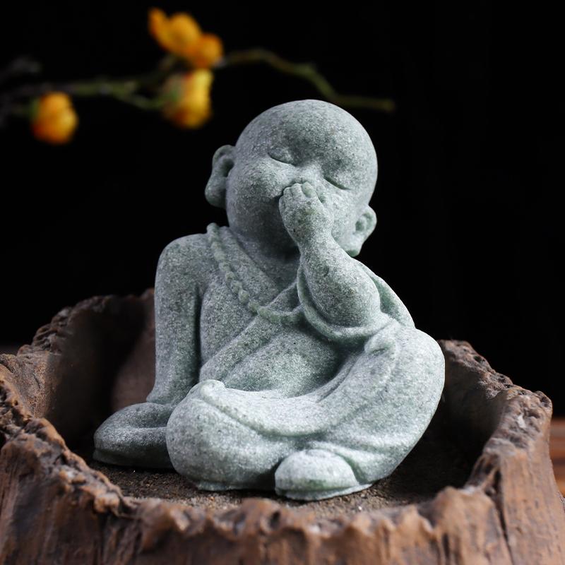 Blauer Sandstein Mini Mönch Skulptur, Desktop Dekoration für Wohnzimmer, Bücherregal, Eingang und Heimdekor