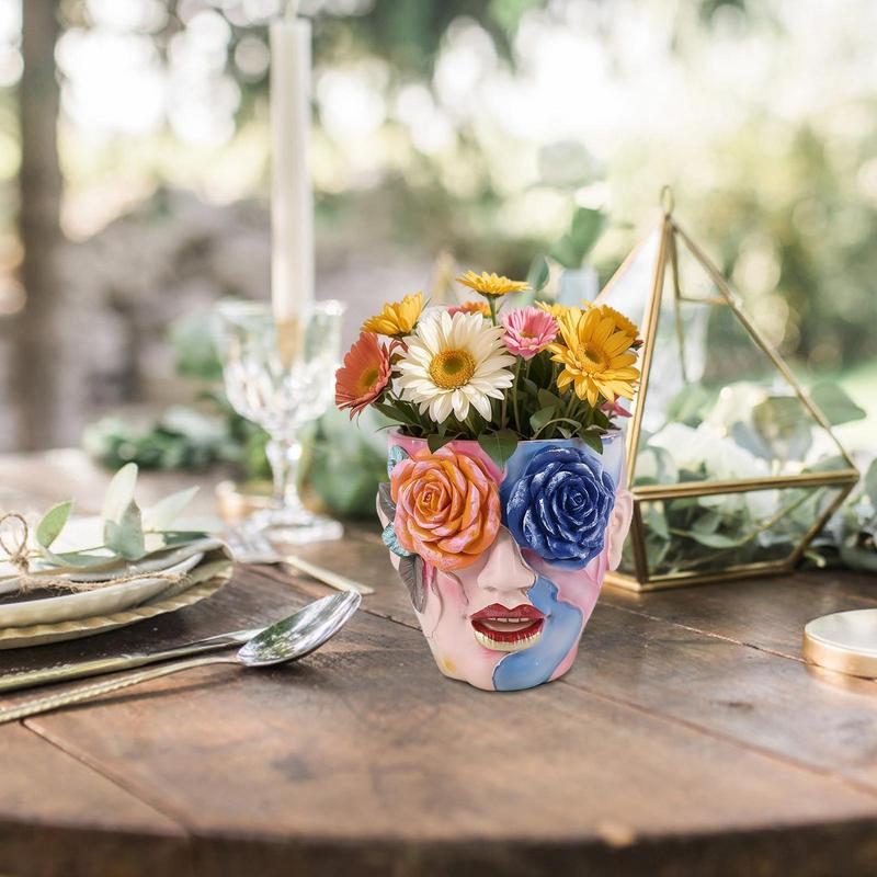 Face Planter Colorful Resin Abstract Face Planter Pots With Rose Eyes Quirky Succulent Planter For Indoor Outdoor Plants Flower