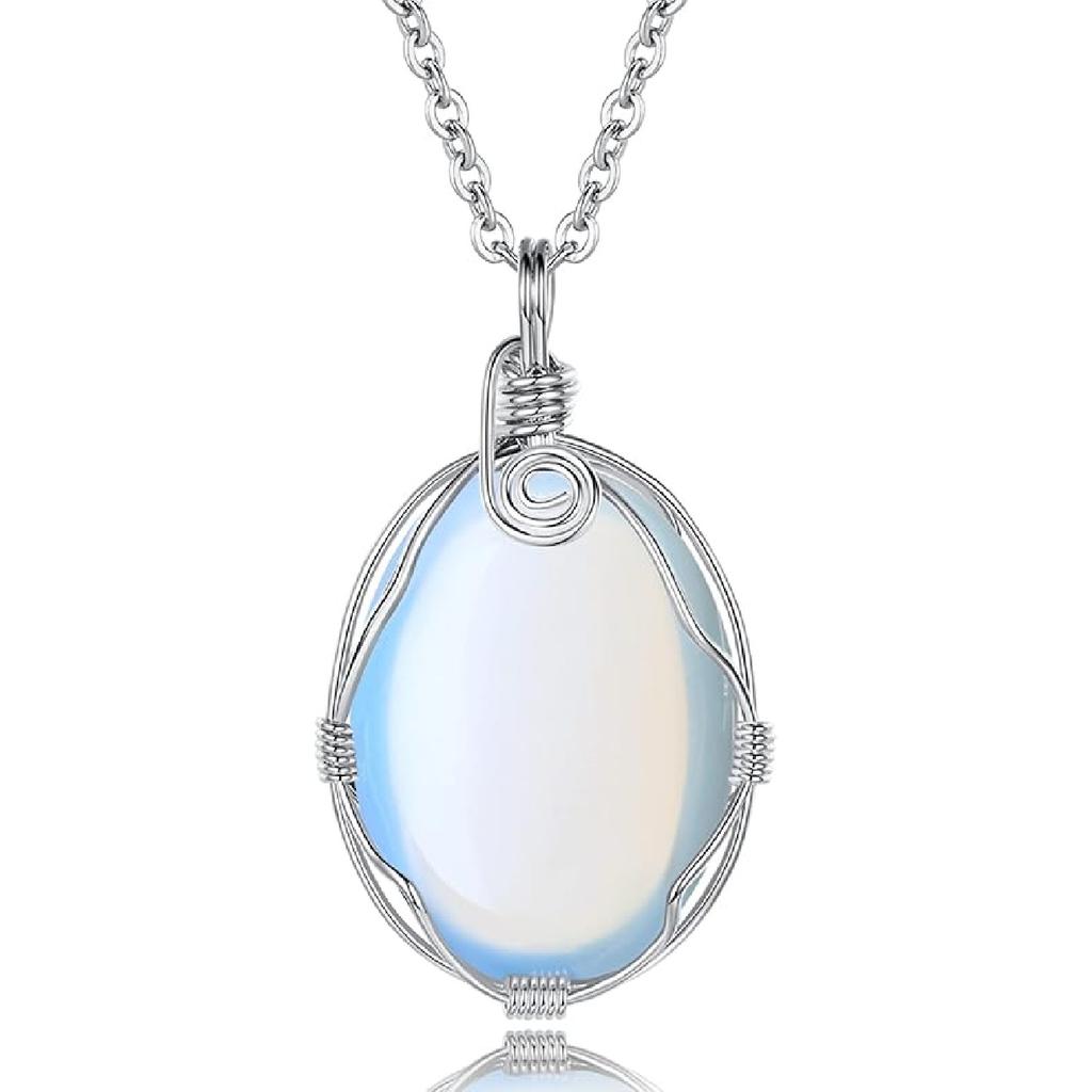 XIANNVXI Healing Crystal Necklace Wire Wrapped Oval Stone Gemstone Pendant Necklaces Natural Spiritual Reiki Witchcraft Quartz Jewelry for Women
