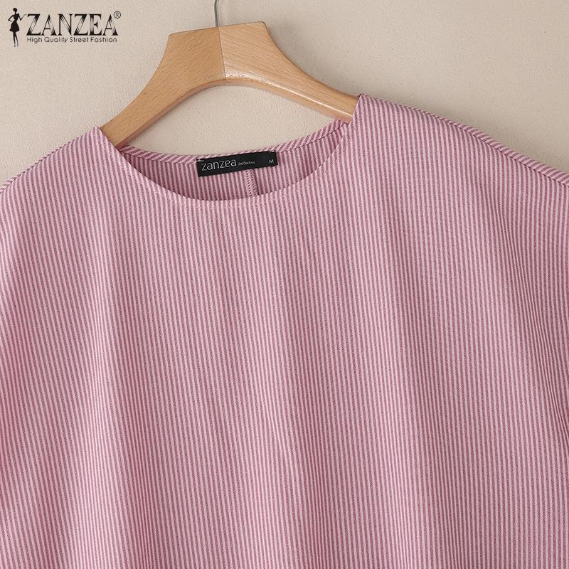 ZANZEA Blusa Casual de Verano para Mujer con Cuello Redondo y Manga Corta a Rayas