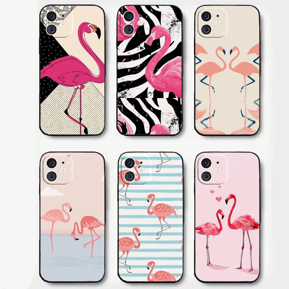 Flamingo Phone Case For IPhone 17 Air 16 15 14 13 Pro Max 11 12 Black Silicone Cover