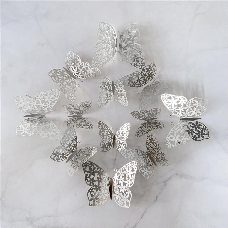 12Pcs/Set 3D Hollow Butterfly Wall Sticker Gold Silver Rose Wedding Decoration Living Room Home Decor Butterflies Decal Stickers KTY