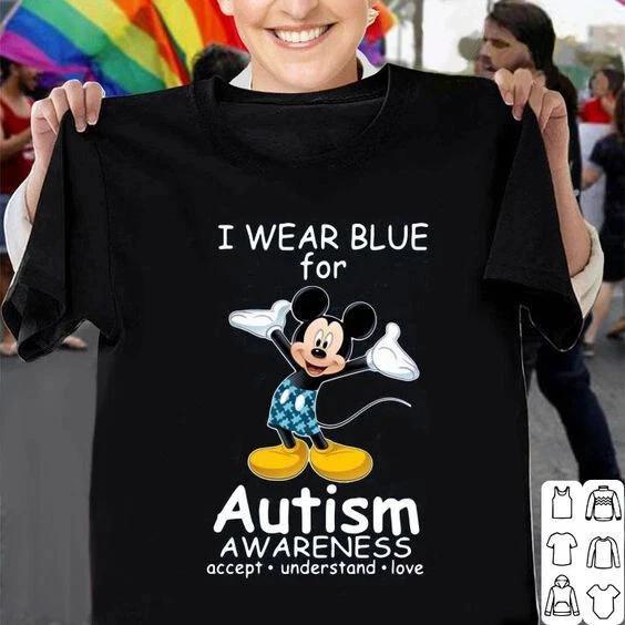 Mouse I Wear Blue For Autism Awareness Mothers Day Tshirt Unisex S