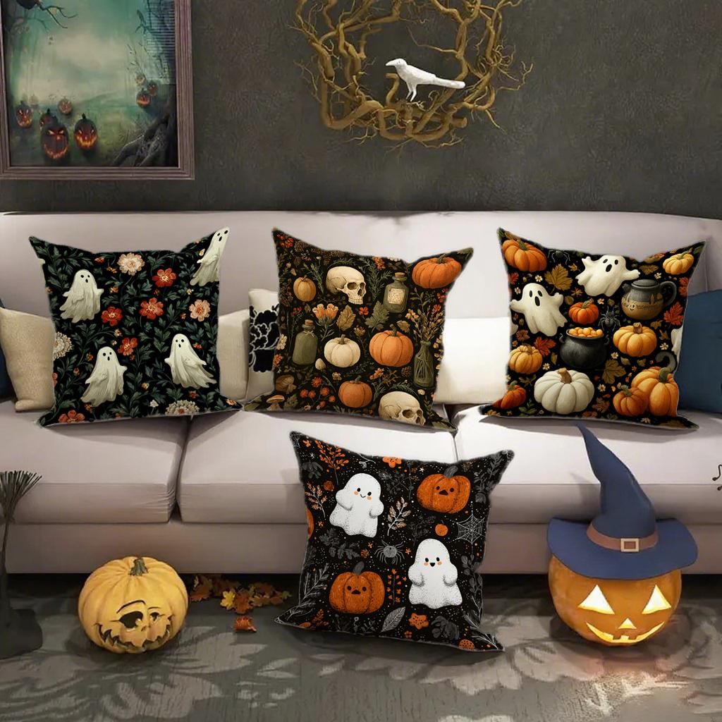 Halloween-Themed Ghost And Pumpkin Pillowcasessuitable For Sofa Car Bedroom Decorative Cushion Cover Pillow Cover