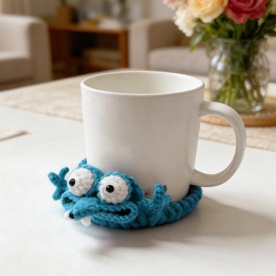Hand-Crocheted Fun Squirrel Coasters Cute Knitted Cotton Drink Mats Heat-Resistant & Absorbent Insulated Coffee Cup Mats Charming Desk Decor Novelty