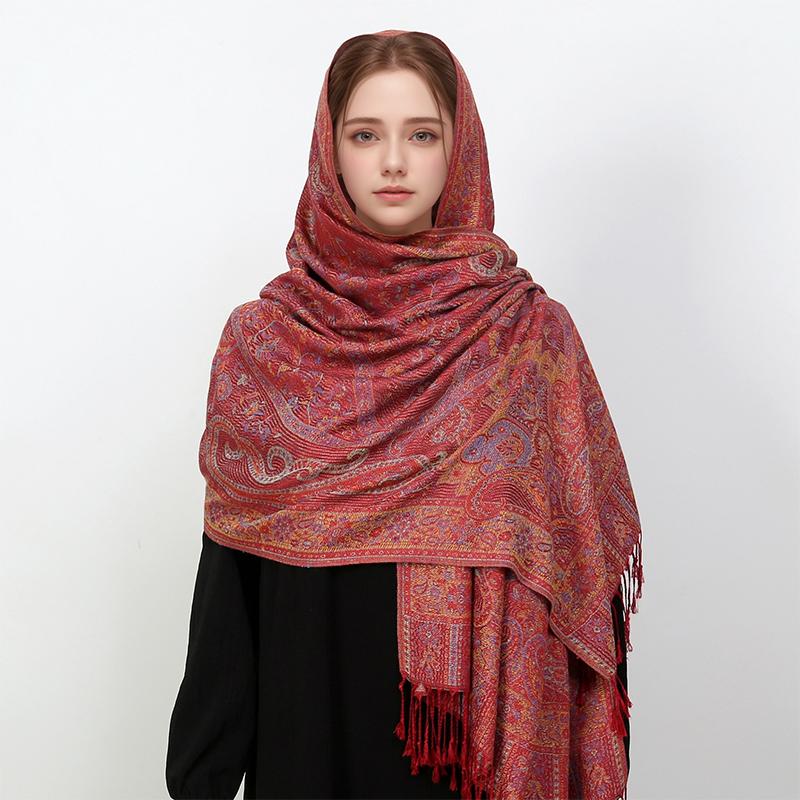 Fashion Ethnic Style Jacquard Scarf Outdoor Women Travel Paisley Tassel Shawl Neck Muslim Hijab Wrap Floral Luxury