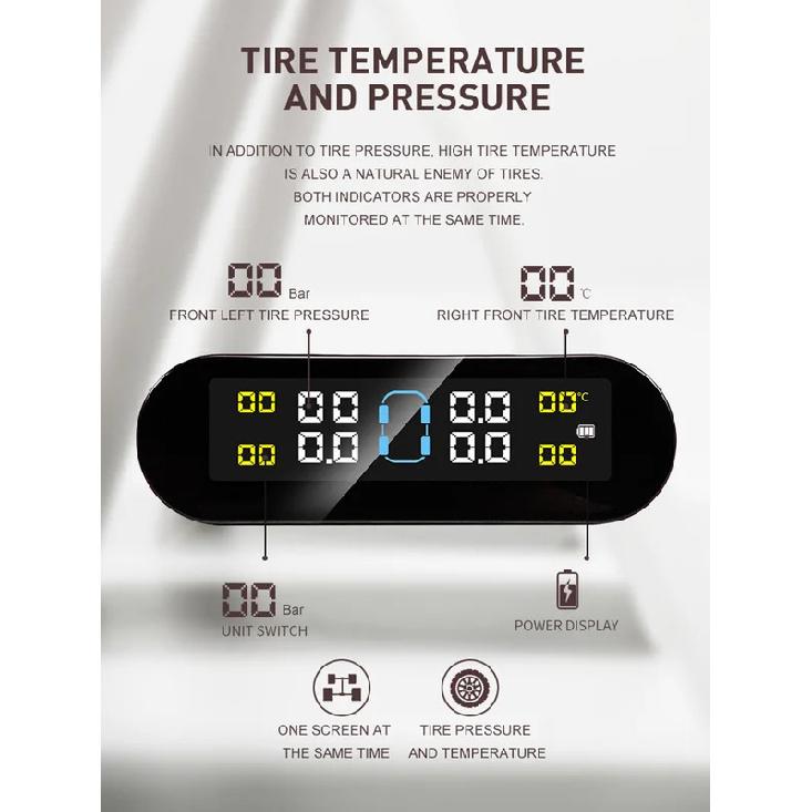 Tire Pressure Monitoring System Temperature Warning Fuel Save With 4 External Sensors Solar TPMS Car Tyre Pressure Monitor