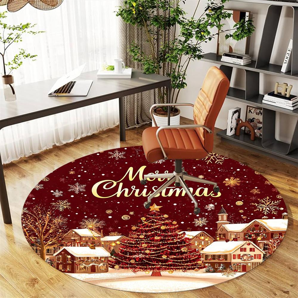 1PC Christmas Town Office Round Area Rug, Under Office Chairs Bedroom Living Room Home Decor, Carpet for Office -1110121