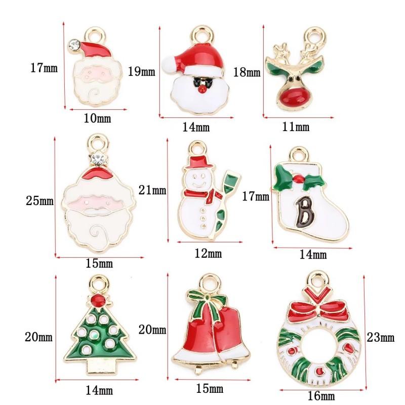 10pcs/lot Alloy Drip Oil Pendant Santa Claus Snowman Christmas Tree Charm Pendant For DIY Men Women Earrings Necklace Party Gift