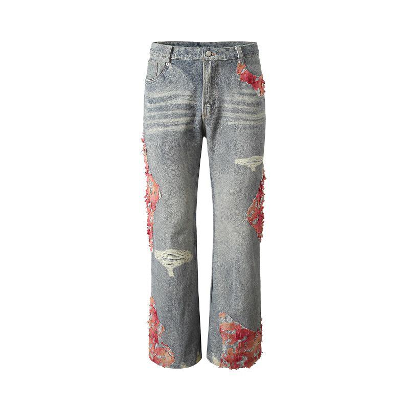 

Women s 2024 Korean Patchwork Wide-Leg Jeans: Summer Loose, Trendy, Versatile Casual Pants 3XL синий