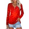 Damen Casual Mode Sexy Komfort Weihnachten Bedruckt V-Ausschnitt Knopf Langarm