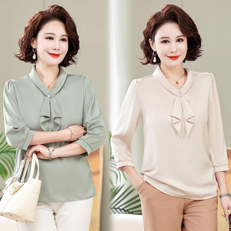 Women's Spring and Autumn Style Chiffon Shirt Loose Middle-aged and Elderly Mother's Clothing Base Shirt