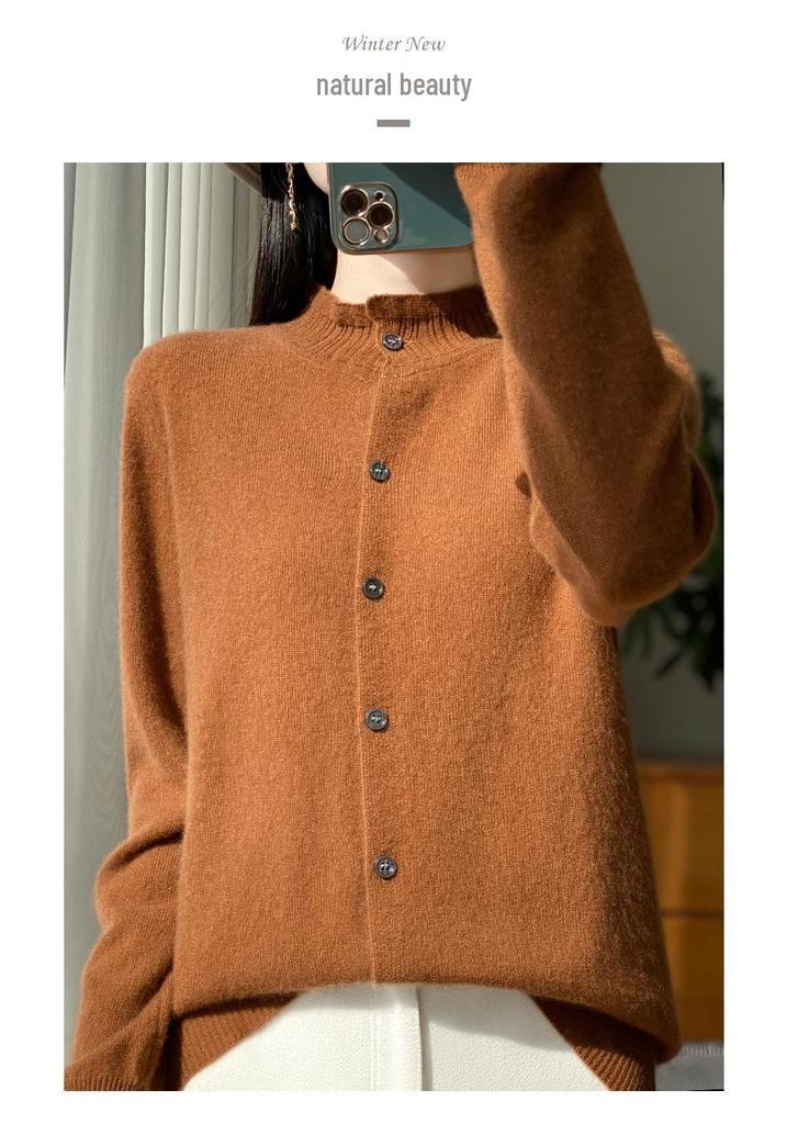 Women's Ruffle Wool Cardigan: Soft, Skin-Friendly, 100% Wool, Versatile Autumn and Winter Outerwear.