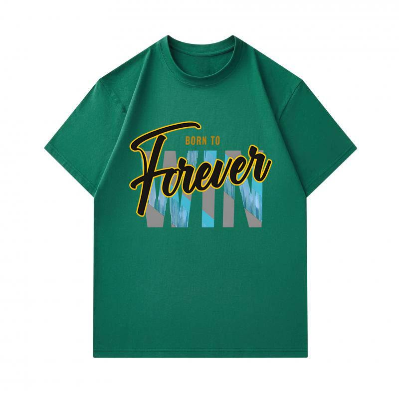 Men's 100% Cotton Crew Neck Short Sleeve T-Shirt, Born To Forever Win Slogan Printed Casual Comfortable Loose Fit Tee For Daily Outdoor Street Wear