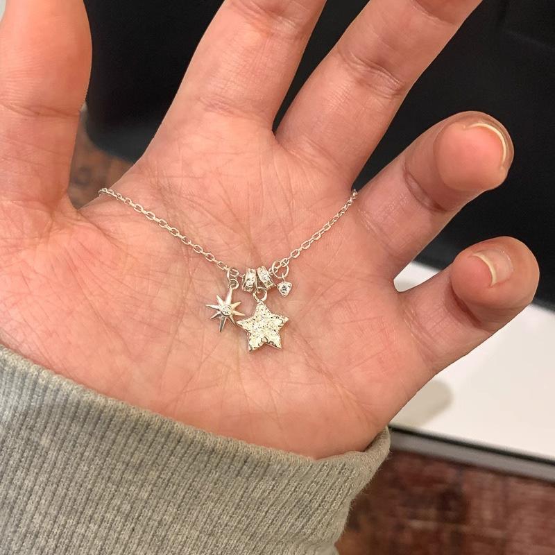 New 925 Silver Star Necklace Personality Charm Geometric Pendant Choker Birthday Gift Women's Fine Jewelry