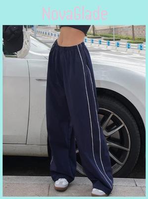 Streetwear Casual Pants With Elastic Waist For Women 2025 Summer Loose Fit Cotton Blend