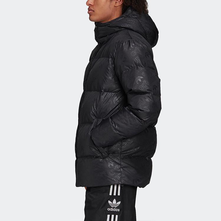 Adidas Originals Trefoil H Down Jacket Reversible Full Print Warm Hooded Outerwear Men Outerwear Black ED5839