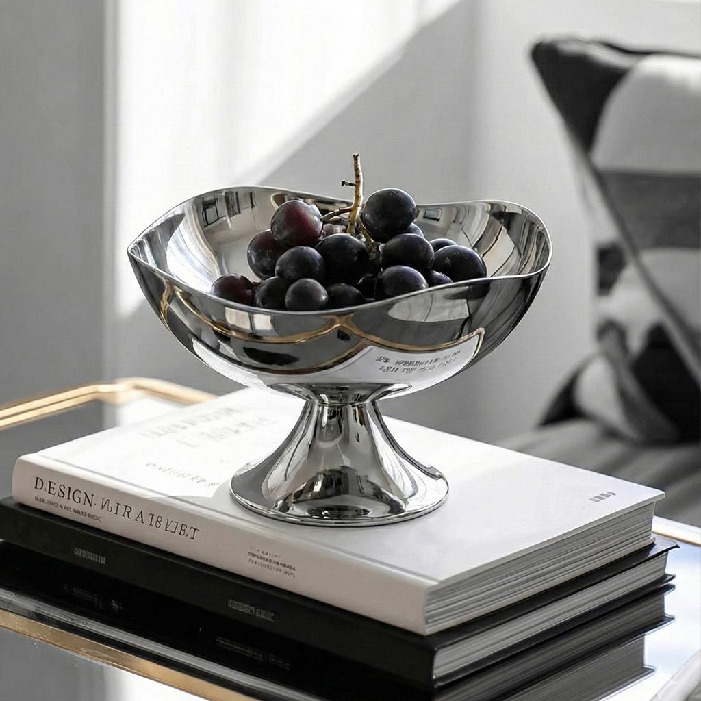 Metal Fruit Tray, Desktop Decor, Ornament, Snack Storage Tray, Pedestal Fruit Plate, Serving Tray for Living Room