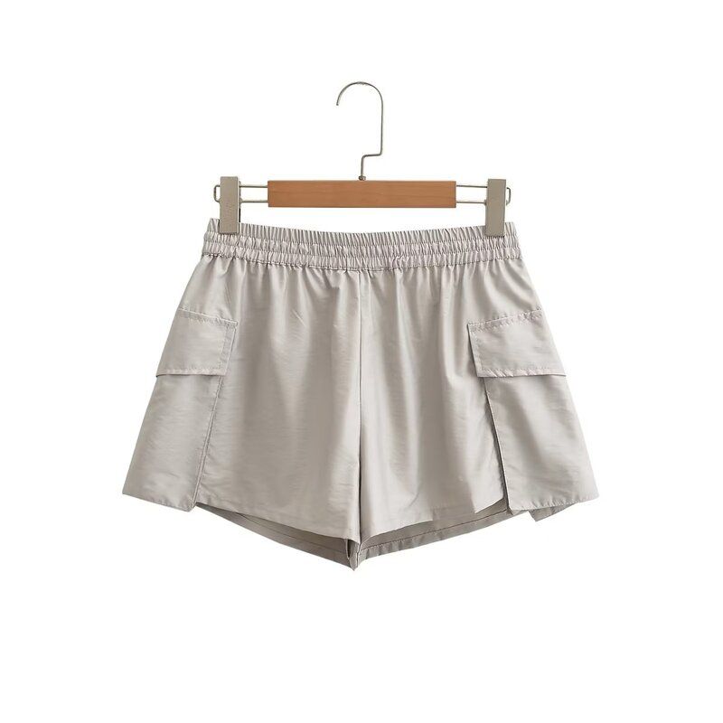 Fashion Style Summer Fashion Trends Stretch Pocket Decoration Tooling Style Gray Nylon Blend Shorts 7901437