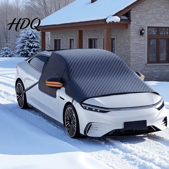 Vehicle Windshield Ice Protector Car Snow Cover Thickened Magnetic Half Cover with Cotton Shield