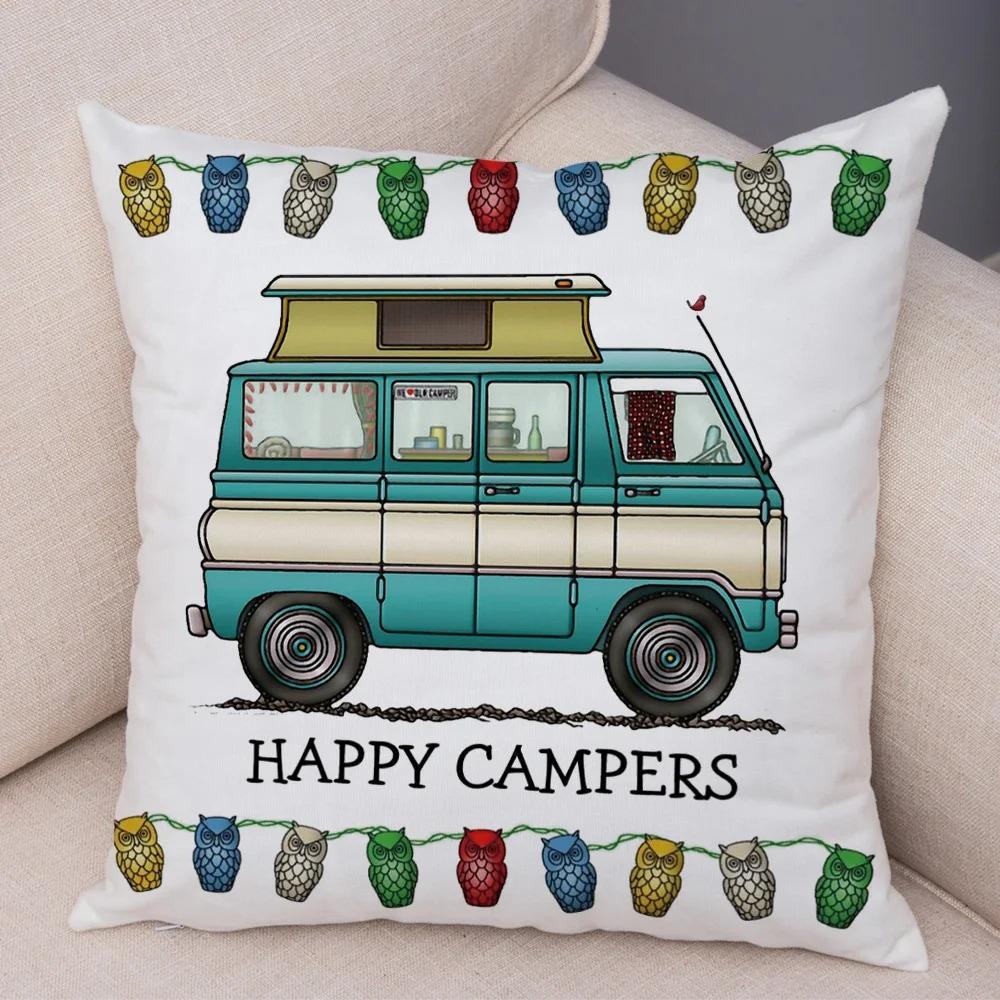 Cartoon house travel car camper series cushion cover pillowcase decoration life home pillowcase suitable for sofa bedroom room