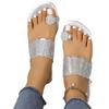 New Summer Women's Slide Slippers, Rhinestone European‑American Plus‑Size Toe‑Loop Flat Beach Shoes