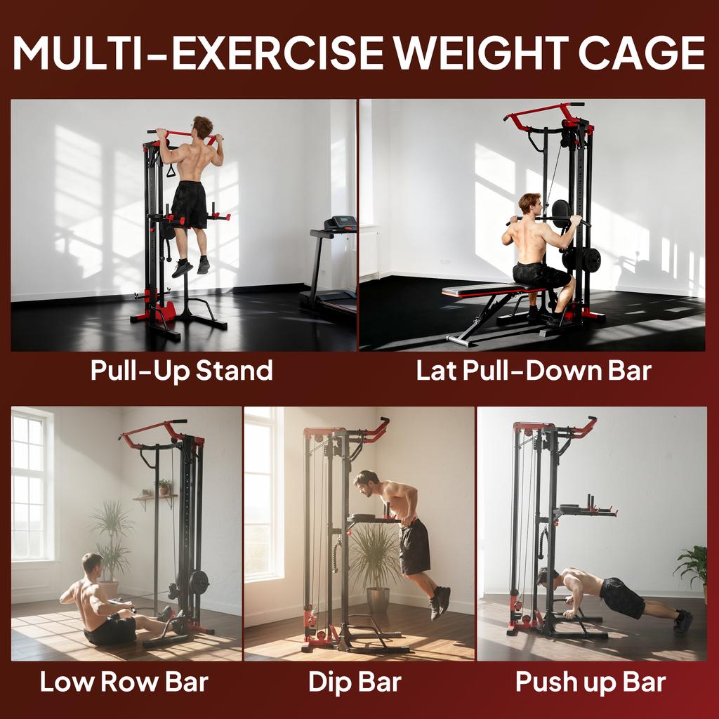 Power Tower with Lat Pull Down Machine, Pull Up Bar, Dip Station, Adjustable Height Power Pack for Home Gym
