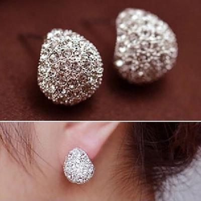 Fashion Women's Korean Style Crescent Moon Rhinestone Shining Stud Earrings