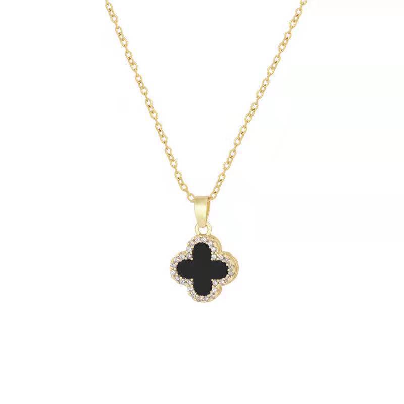 Premium Four-Leaf Clover Full Diamond Necklace Women'S Light Luxury Simple Fashion Neck Chain Collarbone Chain