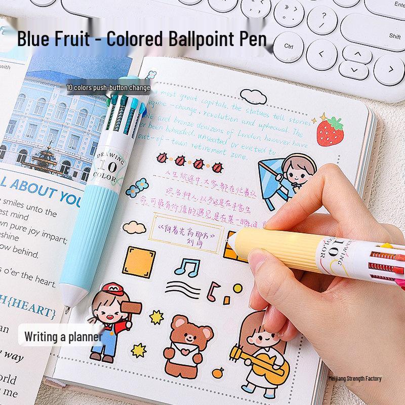 10-Color Stackable Ballpoint Pen Set – Press-Type, Multi-Functional Pens for Drawing & Journaling for Elementary Students