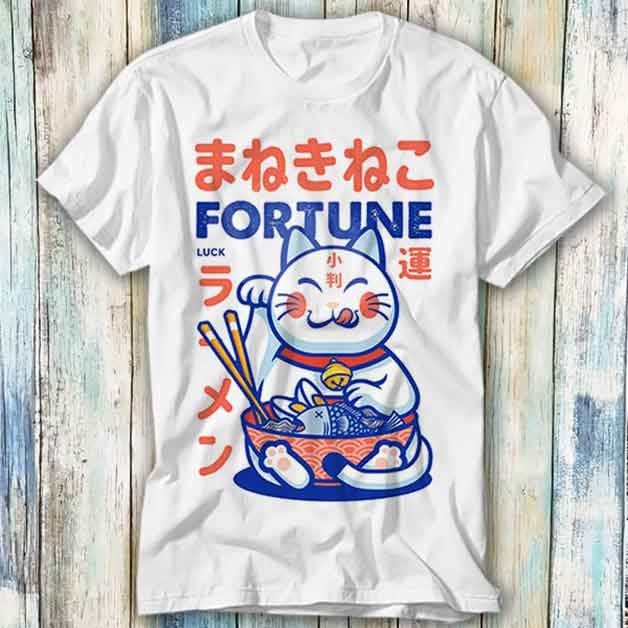 Ramen Maneki Neko Fortune Teller Lucky Cat Noddle T Shirt Meme Gift Funny Top Tee Style Unisex Gamer Movie Music 863