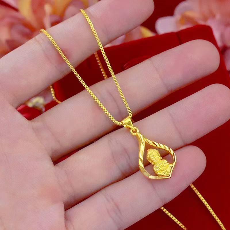Golden Buddha Water Drop Pendant Necklace - Unisex, Versatile, Classic Design