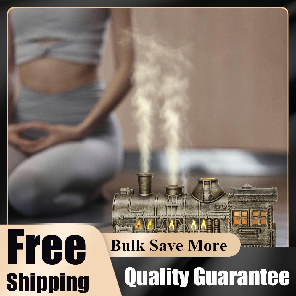 300ML Vintage Steam Train Air Diffuser Humidifier with 2-Color LED Light Aroma Diffuser Aromatherapy Diffuser for Office Bedroom