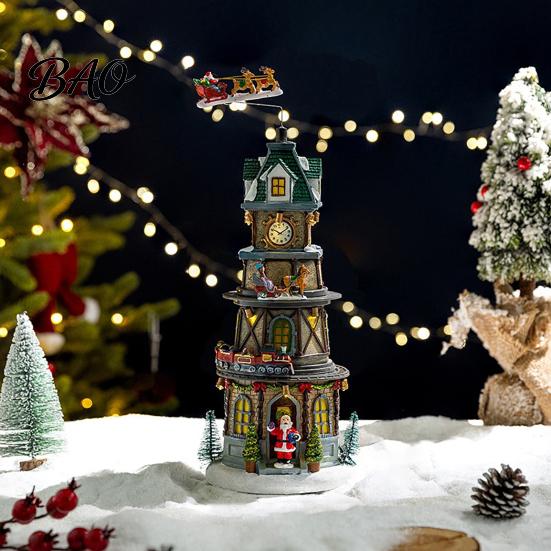 Indoor Festive Party Supplies 2Pcs Christmas Train Music Box with Rotating Light, Snow Village Carousel Holiday Decorative Ornaments Ornament,