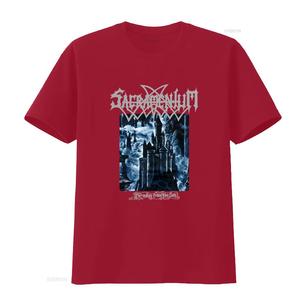 Sacramentum Lontano Dal Sole Stampa Castello Gotico Maglietta Perfetta Per Fan Metal vintage Lavata Unisex Leggermente Casual