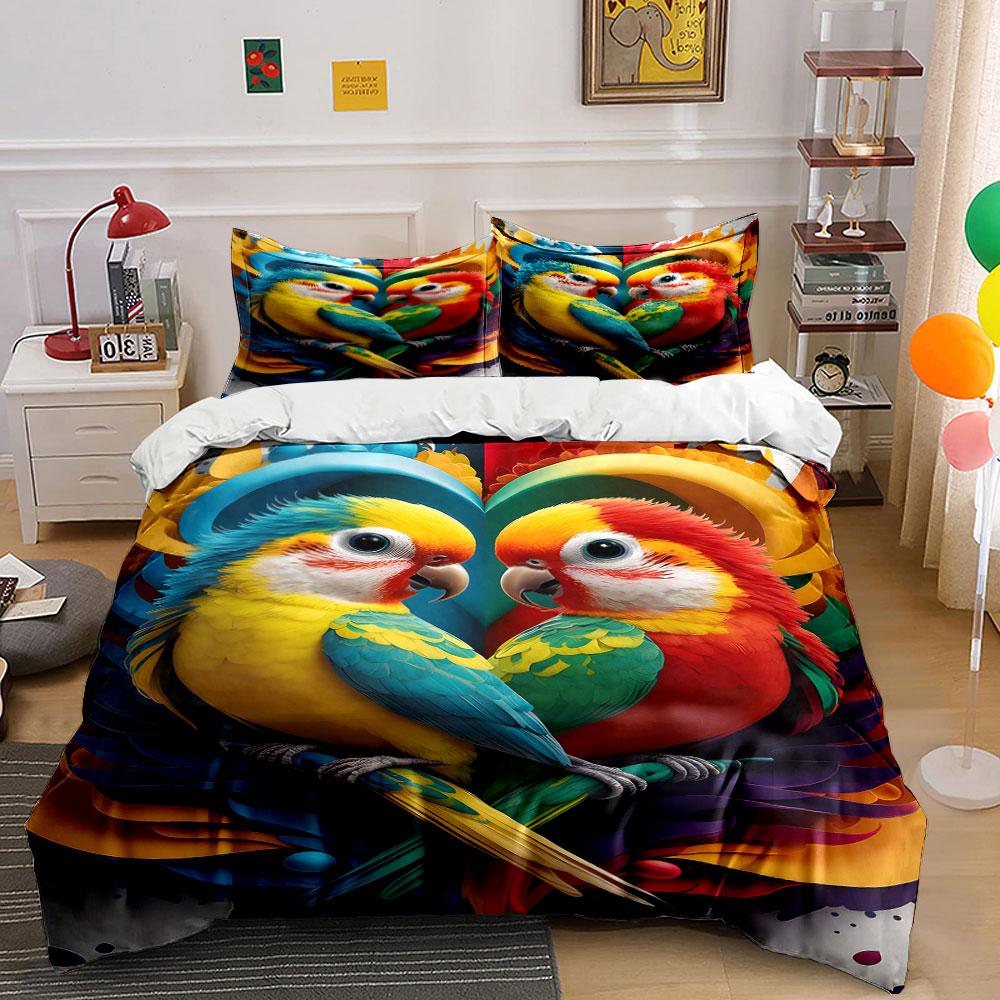 Colorful parrots facing each other. Bedding sets Duvet cover sets Duvet covers Pillowcases(1* Duvet Cover 2* Pillowcases without duvet insert) 135x200cm