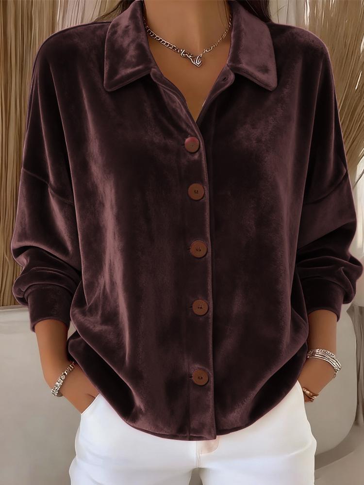Women's Velvet Shirt with Lapel Collar In Multiple Colors