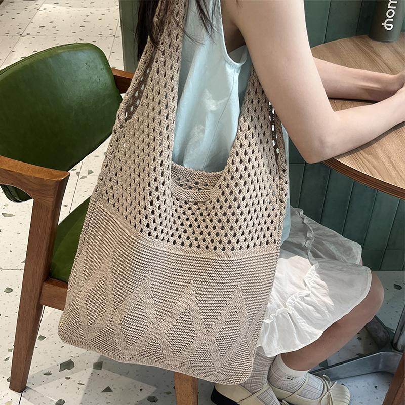 Vintage Hollow Woven Underarm Shoulder Bag Knitted Handbag for Women Large Capacity Shopper Totes Ladies Beach Travel Bag
