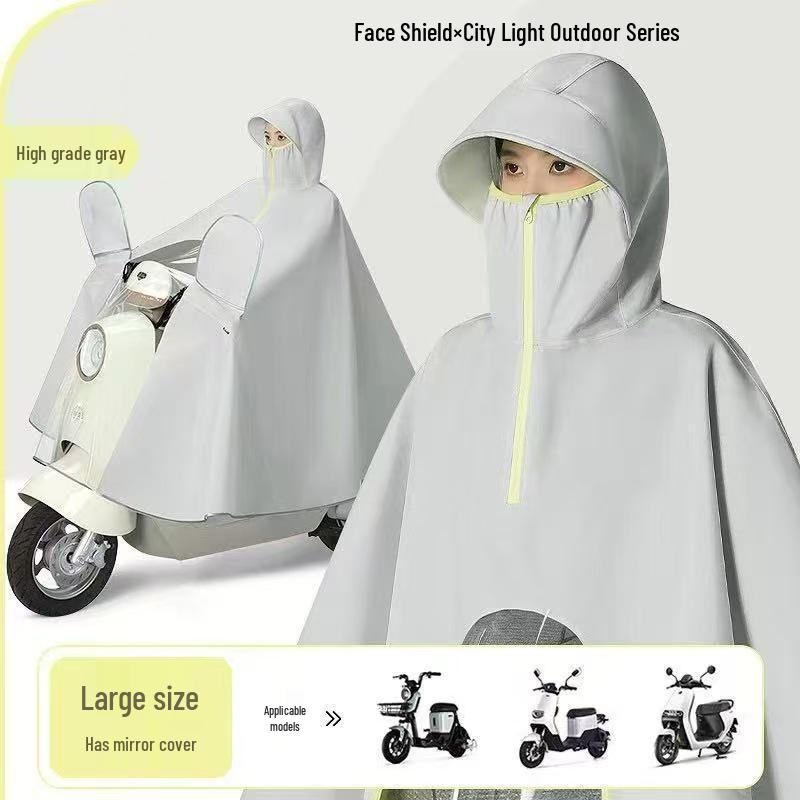 Extended Electric Scooter & Motorcycle Raincoat with Face Shield and Large Brim