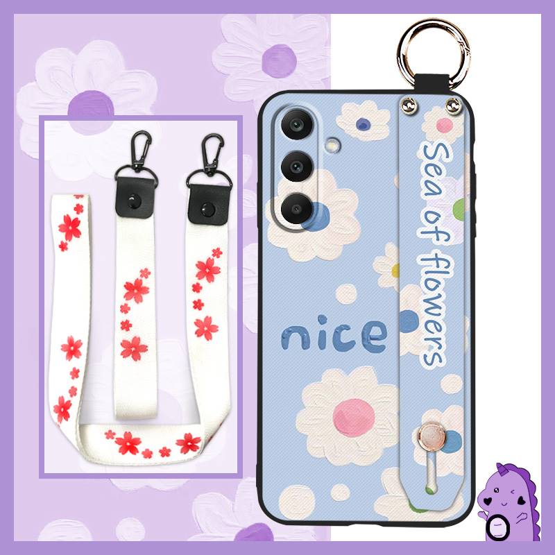 Durable Wristband Phone Case For Samsung Galaxy A16 5G/SM-166P/E Back Cover Waterproof Anti-dust Protective Flower Ring