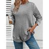 Women's Casual Long Sleeve Knit Hollow Stripe Round Neck Pullover T-shirt Top, Autumn Winter Fashion Top for Crossborder
